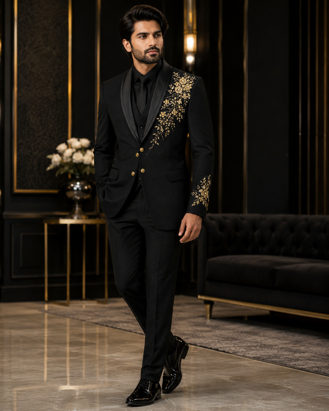Classic Black Floral Tuxedo