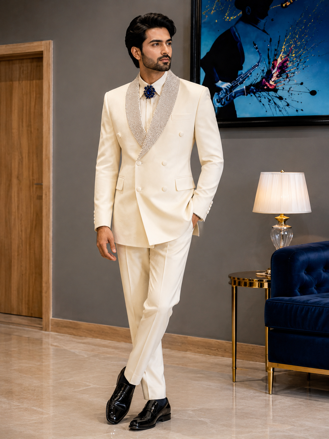 Ivory Double-Breasted Tuxedo