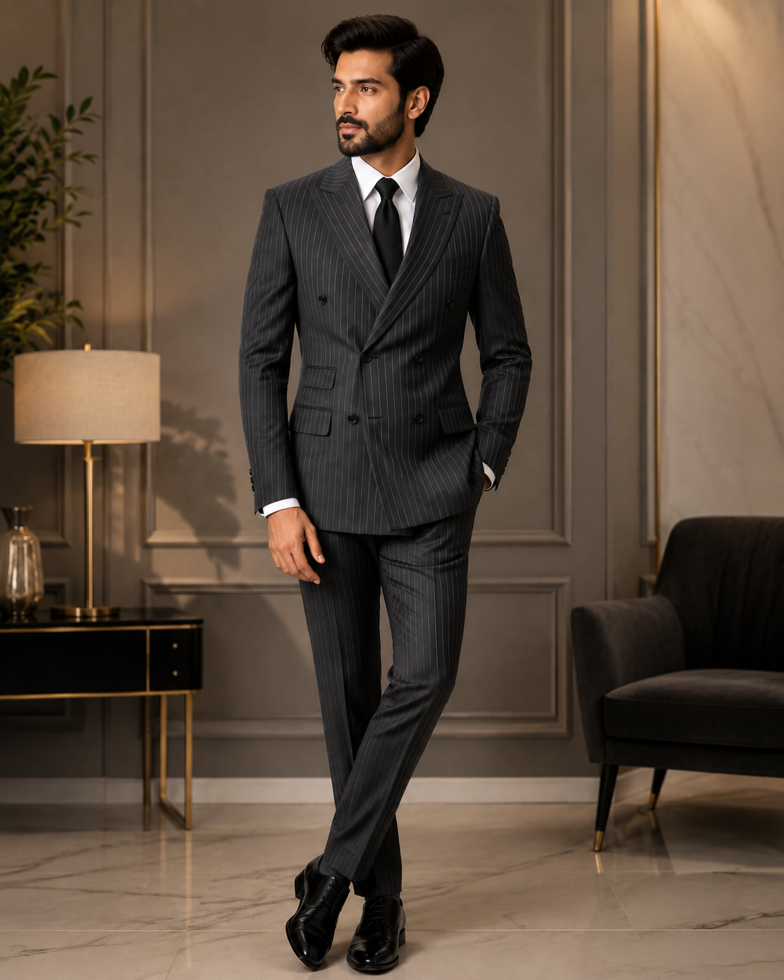 Charcoal Grey Pinstripe 3-Piece Suit