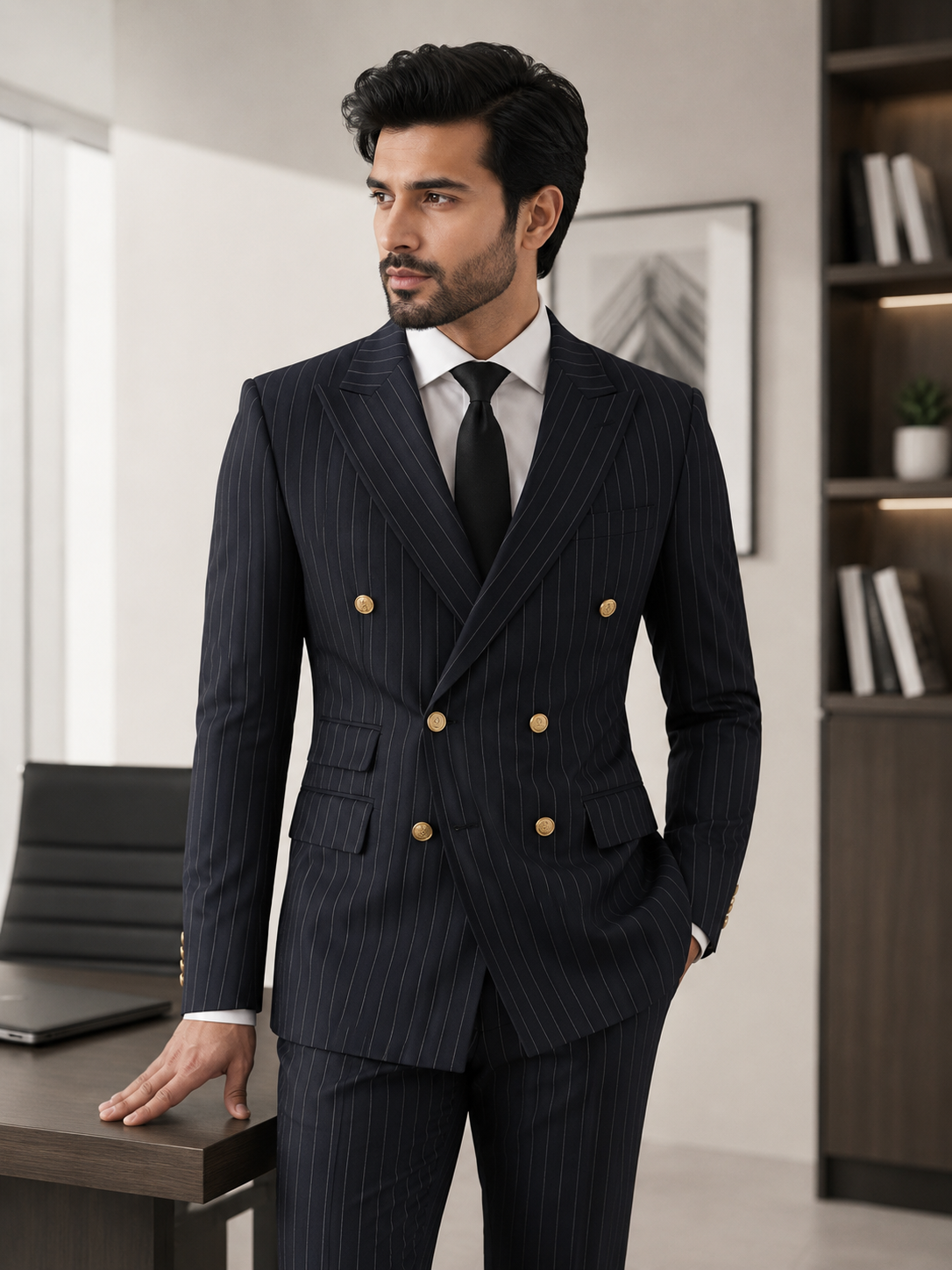 Midnight Navy Pinstripe Double-Breasted Suit
