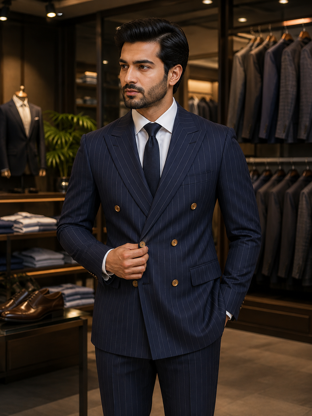 Midnight Navy Pinstripe Double-Breasted Suit