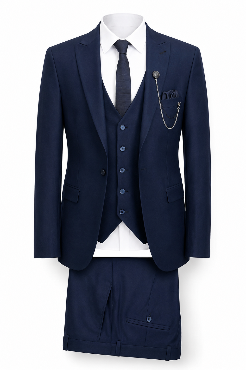 Midnight Navy 3-Piece Suit with Notched Lapels