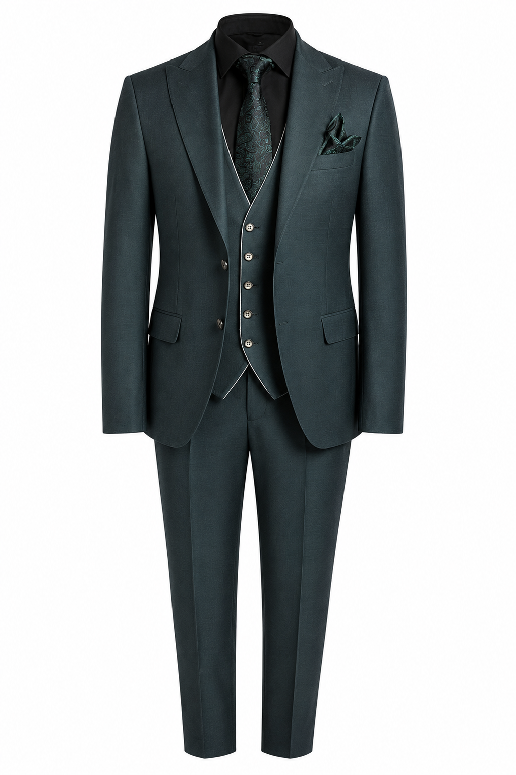 Dark Teal 3-Piece Suit with Notched Lapels