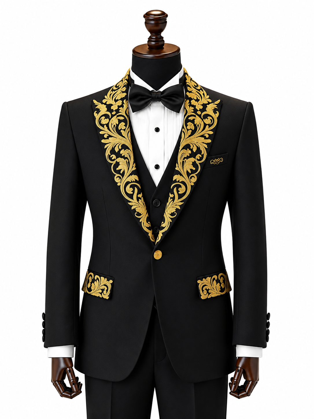 Black Embroidered Tuxedo with Gold Baroque Detailing
