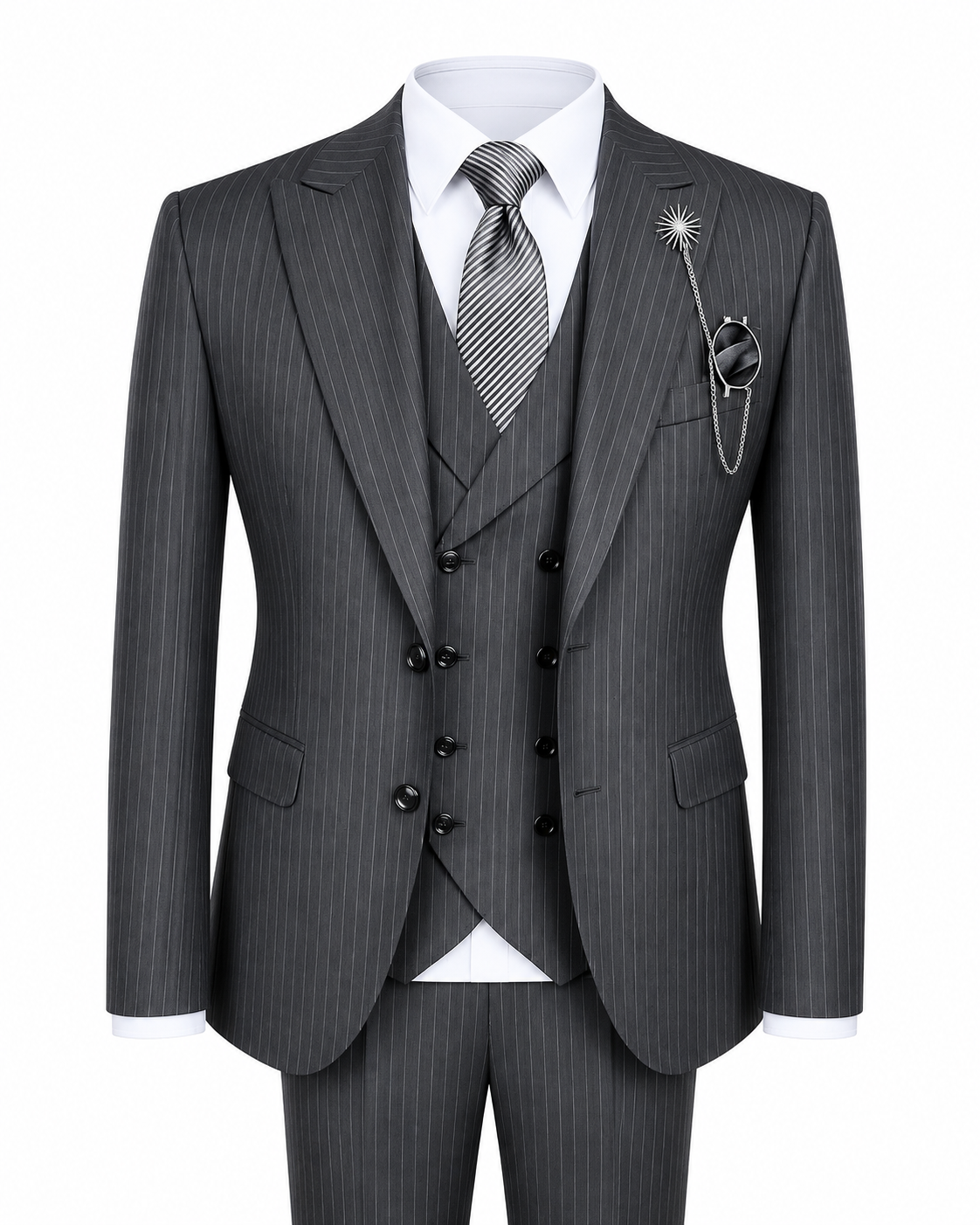 Charcoal Grey Pinstripe 3-Piece Suit