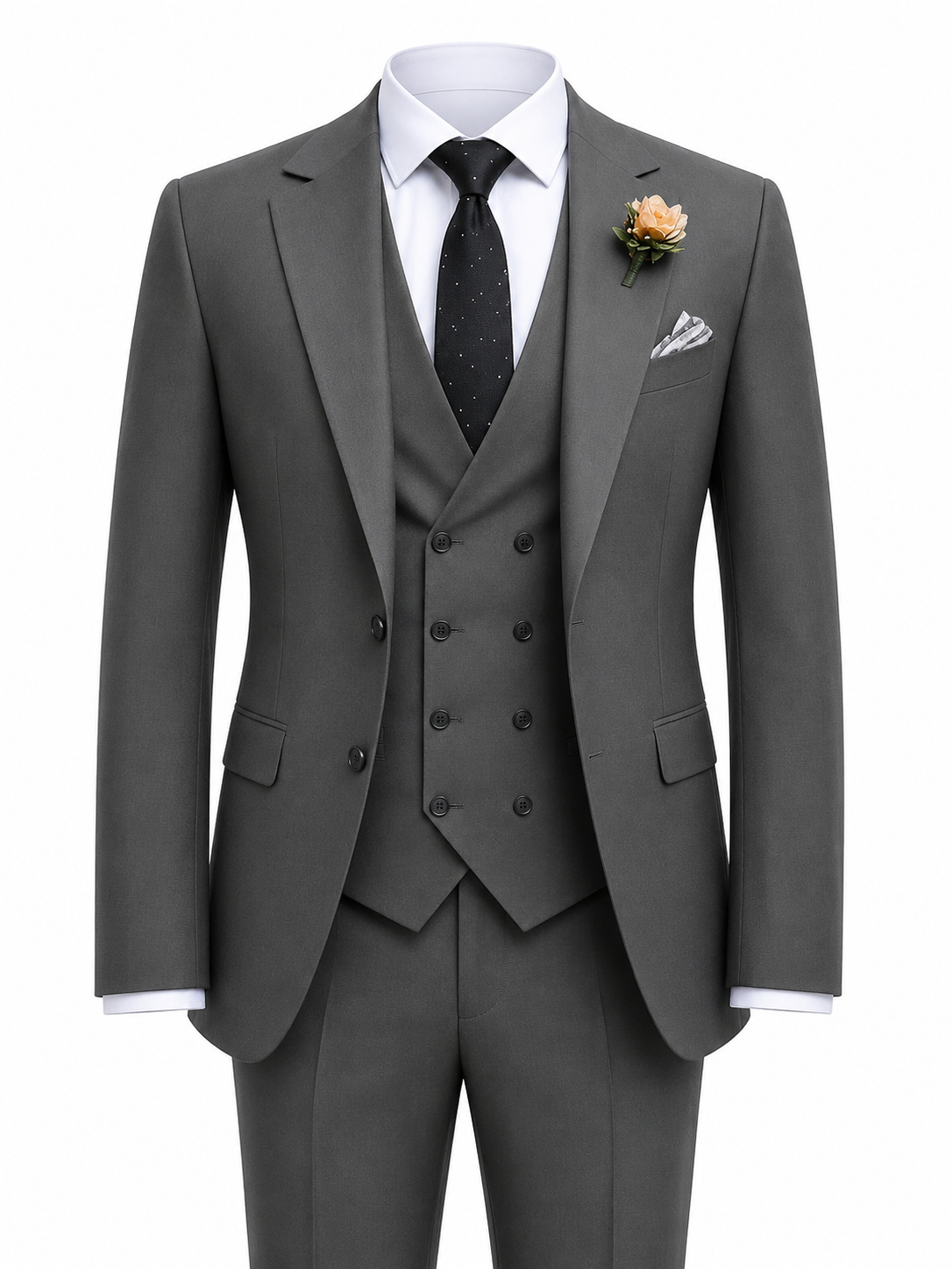 Charcoal Grey 3-Piece Suit with Double-Breasted Waistcoat