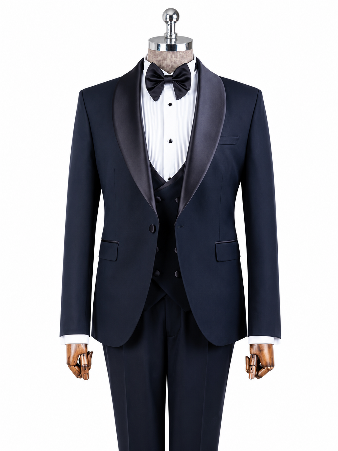 Navy Blue 3-Piece Tuxedo with Satin Shawl Lapels