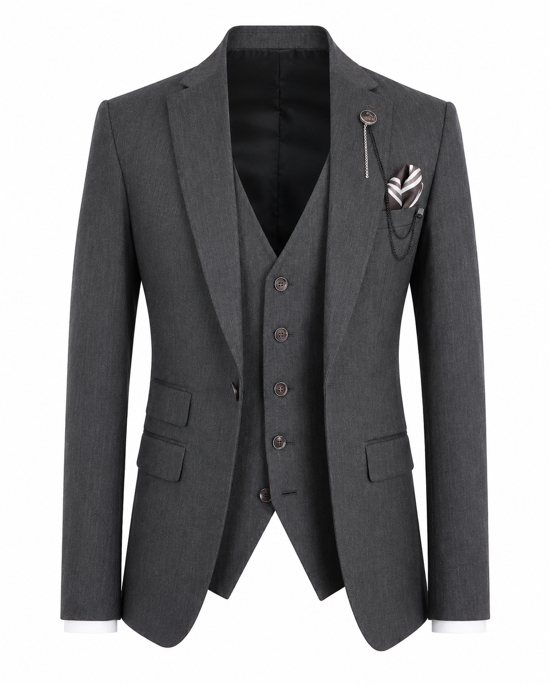 Classic Grey 3-Piece Suit with Notched Lapels