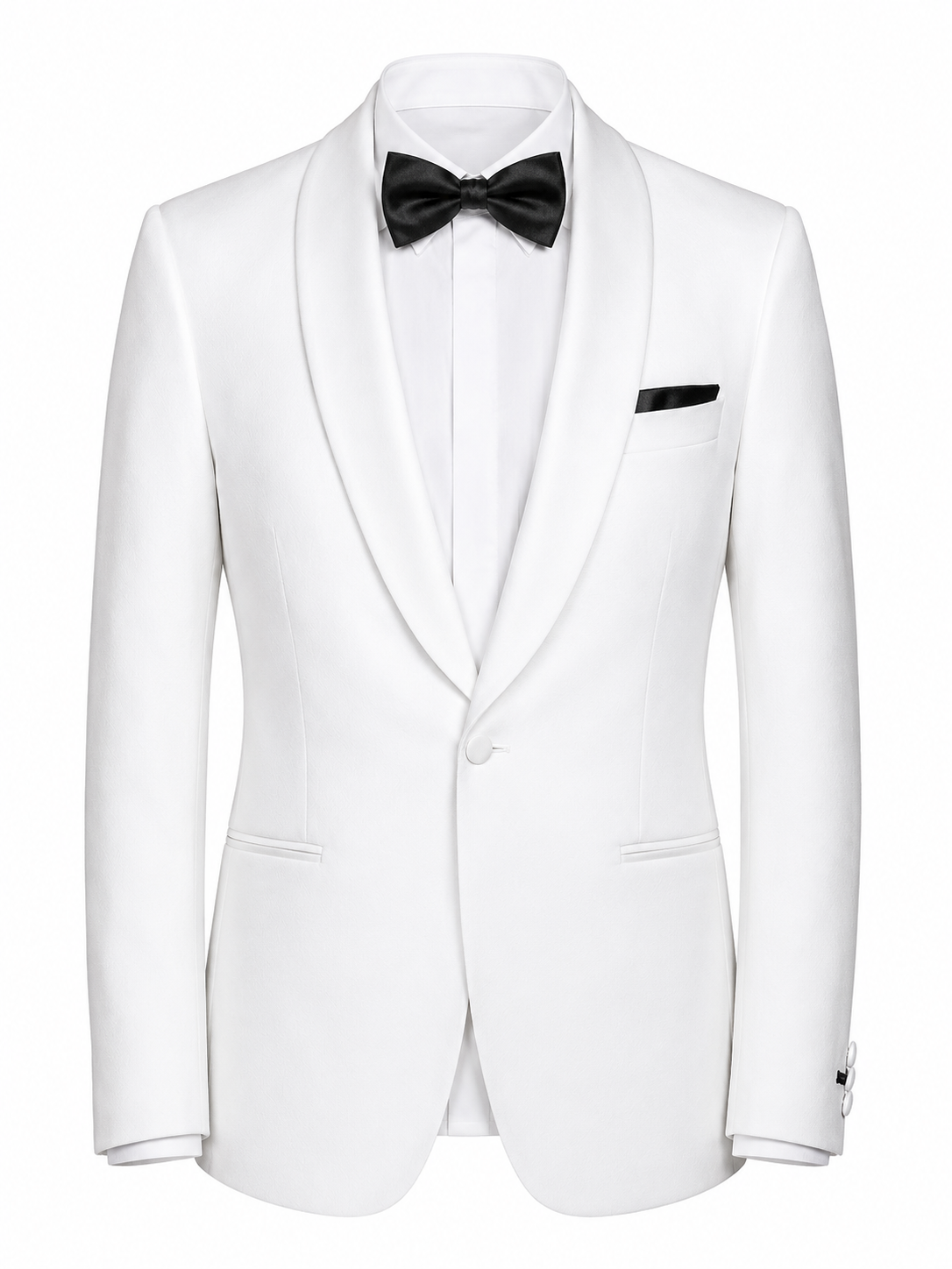 White Tuxedo Suit with Black Bow Tie