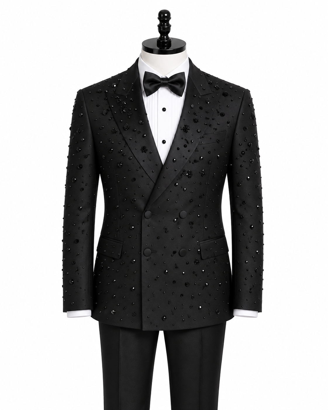 Black Embellished Double-Breasted Tuxedo
