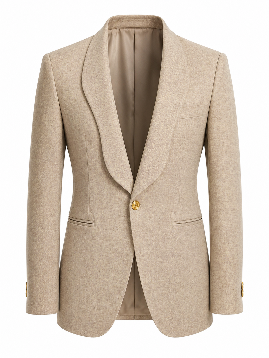 Beige Textured Single-Breasted Blazer