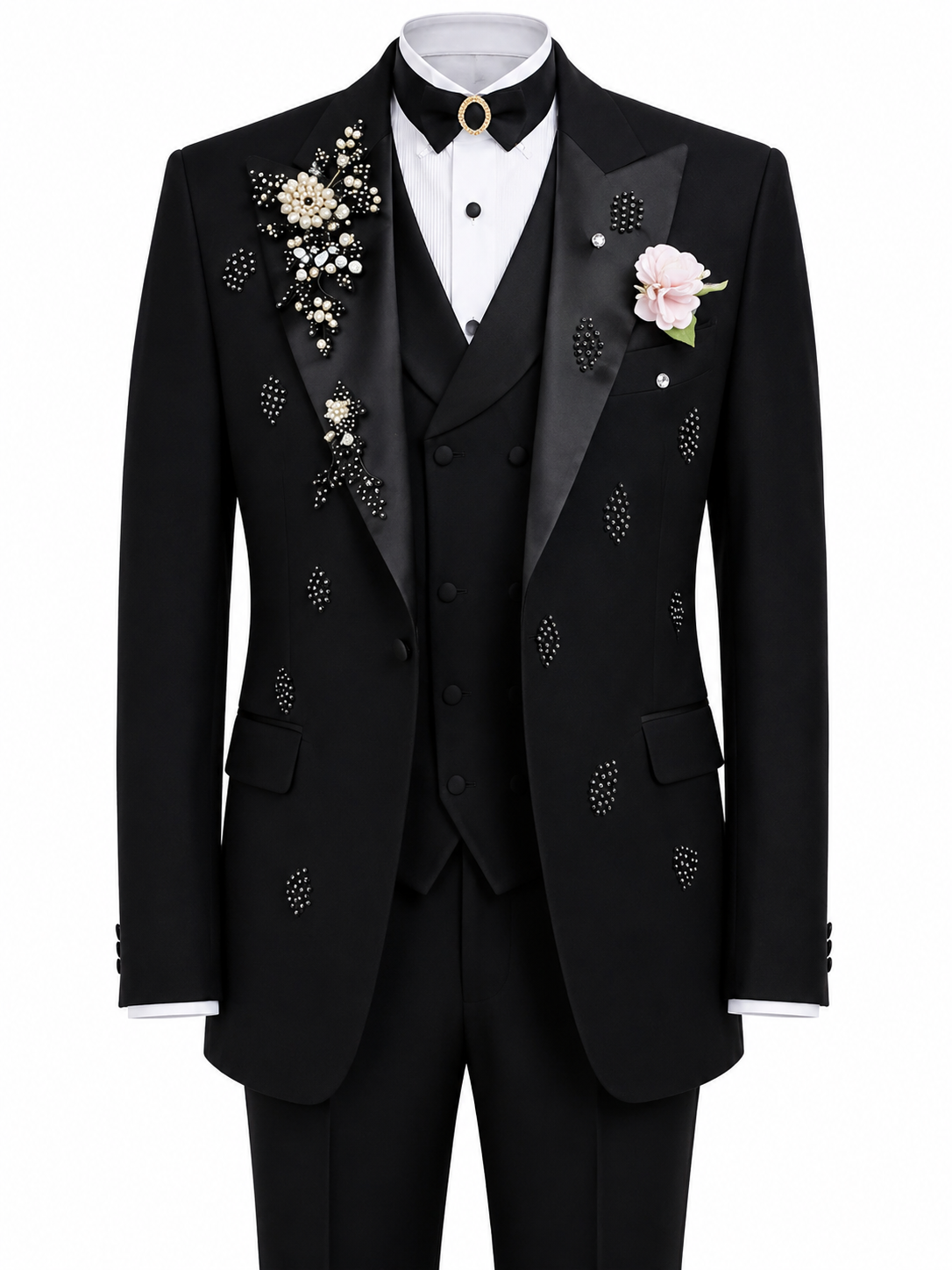 Black Embellished 3-Piece Tuxedo