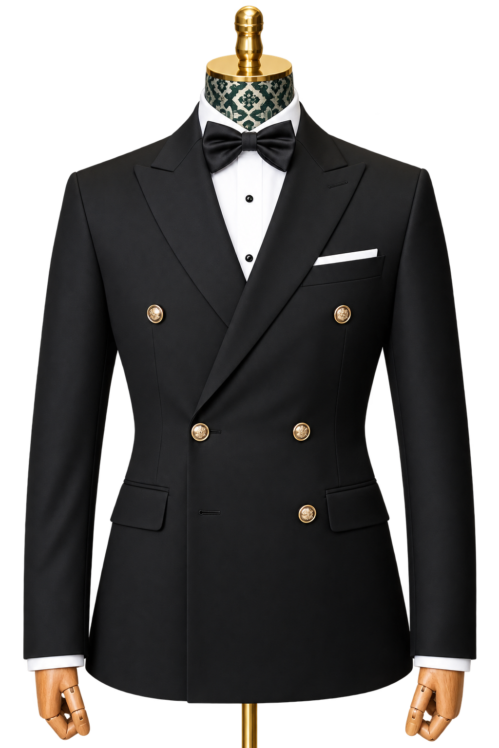 Black Double-Breasted Peak Lapel Tuxedo
