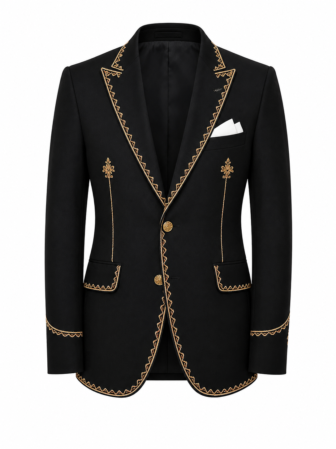 Premium Black Embroidered Tuxedo Blazer with Gold Detailing