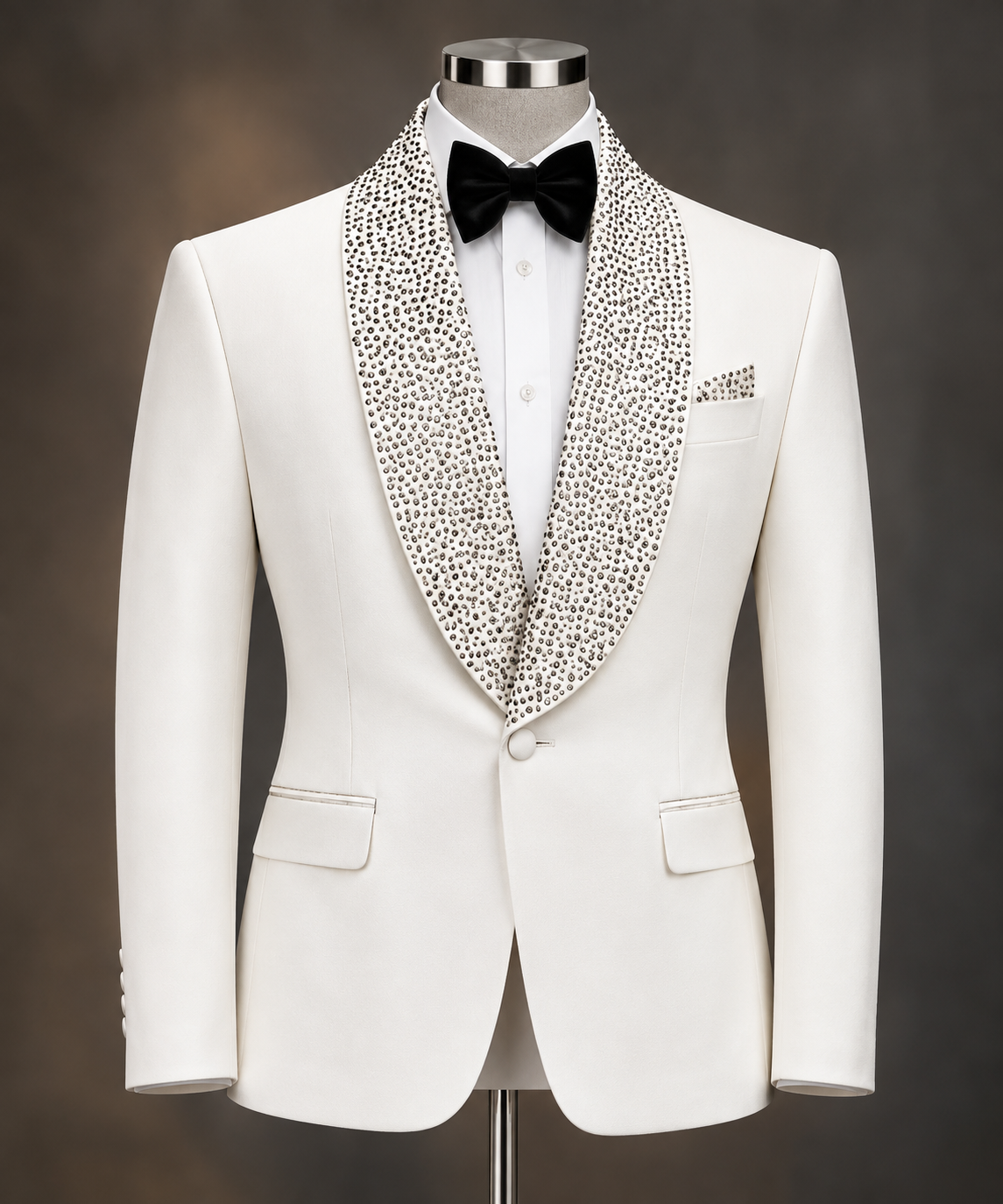 White Textured Shawl Lapel Tuxedo