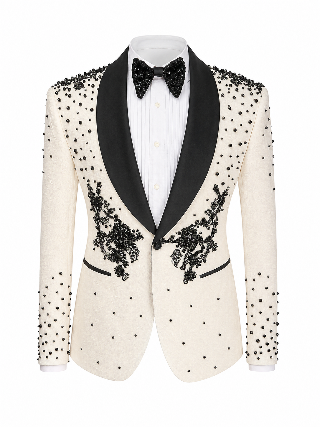 Royal Ivory Black Beaded Tuxedo Suit
