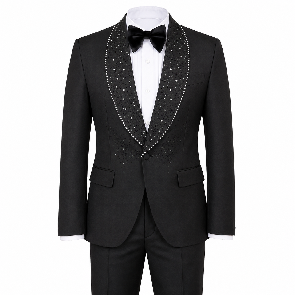 Black Crystal Embellished Tuxedo Suit
