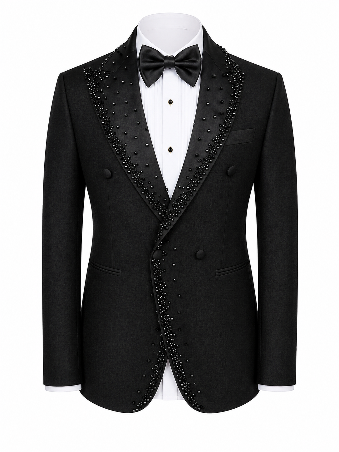 Black Royal Beaded Double-Breasted Tuxedo