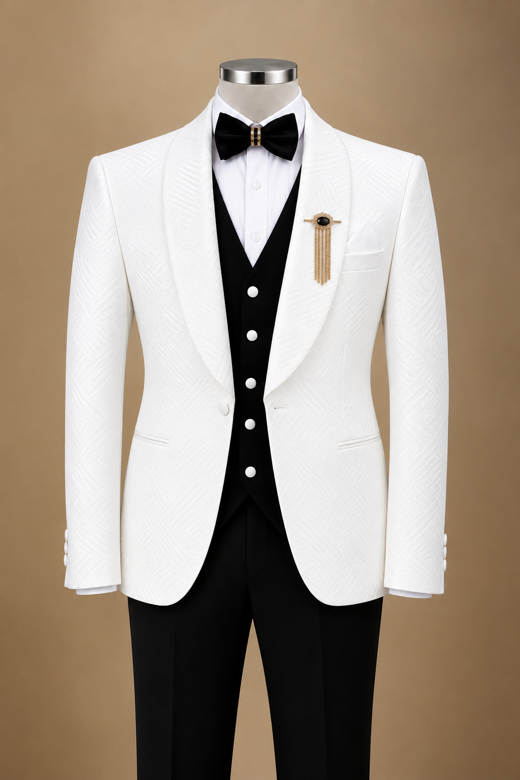 White Textured Shawl Lapel Tuxedo