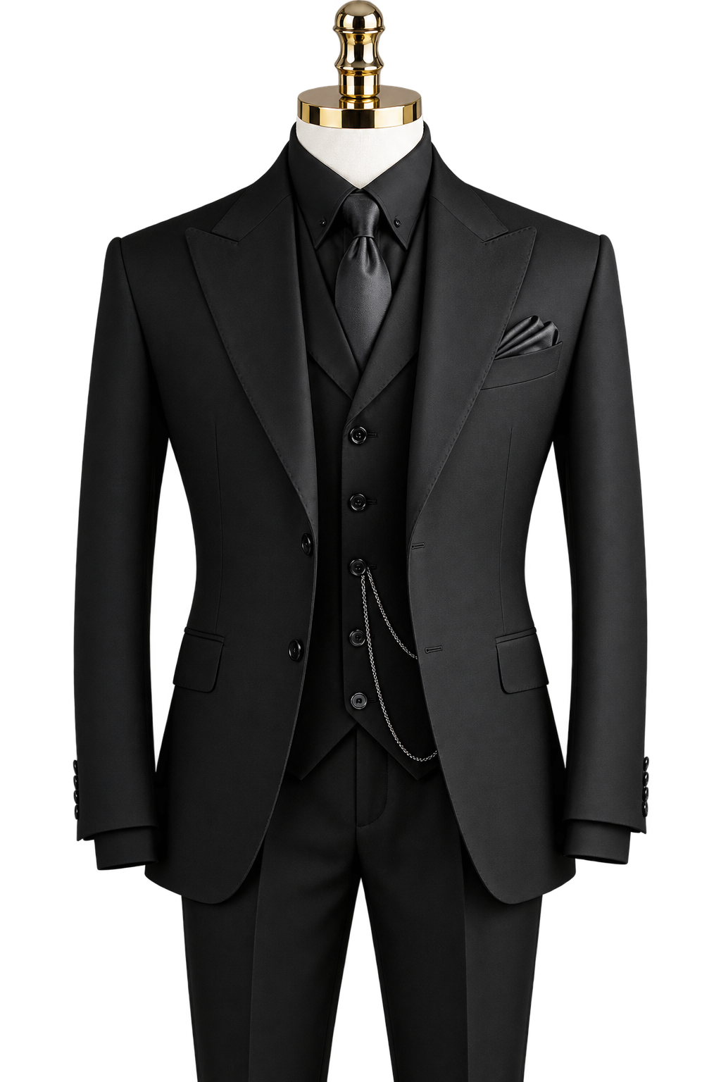 3-Piece Black Tuxedo Suit with Peak Lapel