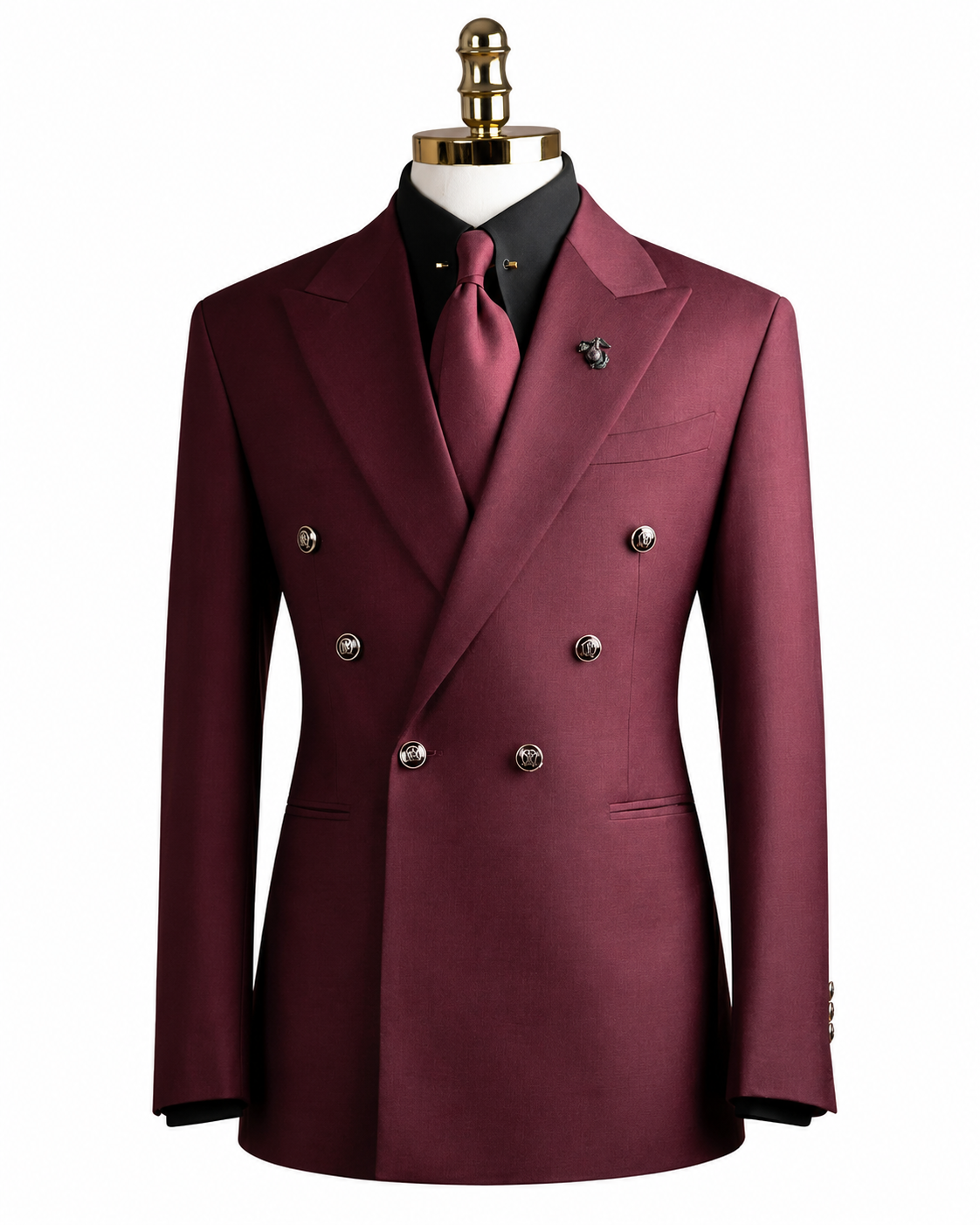 Burgundy Double-Breasted Peak Lapel Blazer