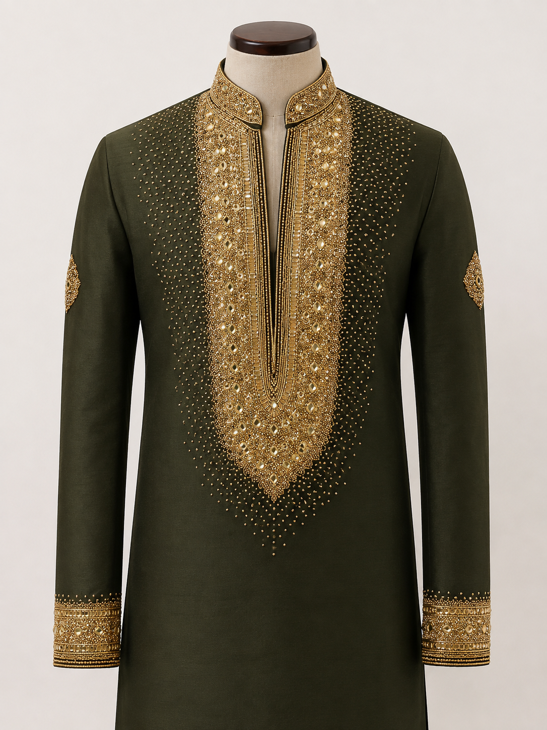Olive Gold Royal Sherwani