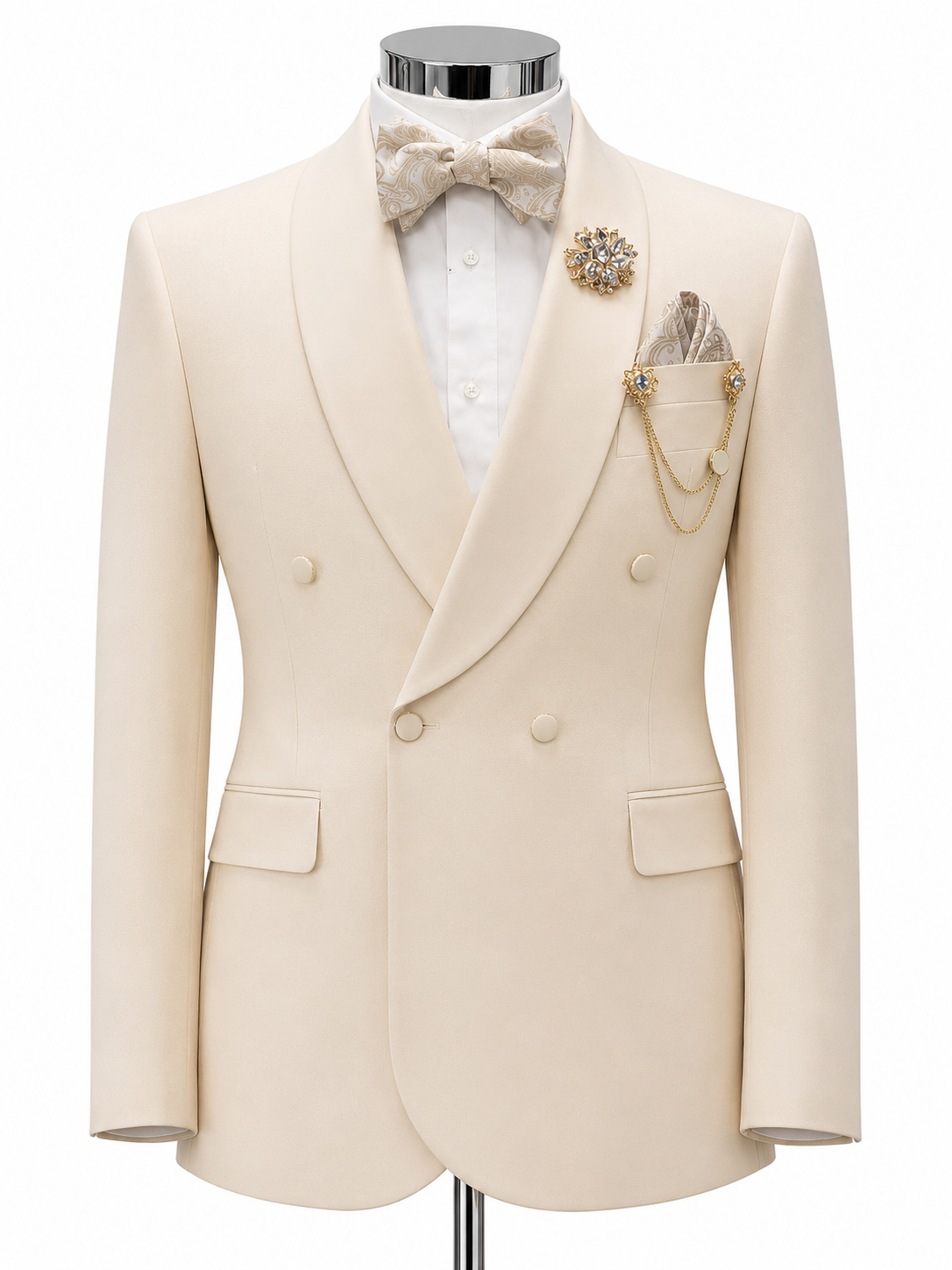 Ivory Double-Breasted Shawl Lapel Tuxedo