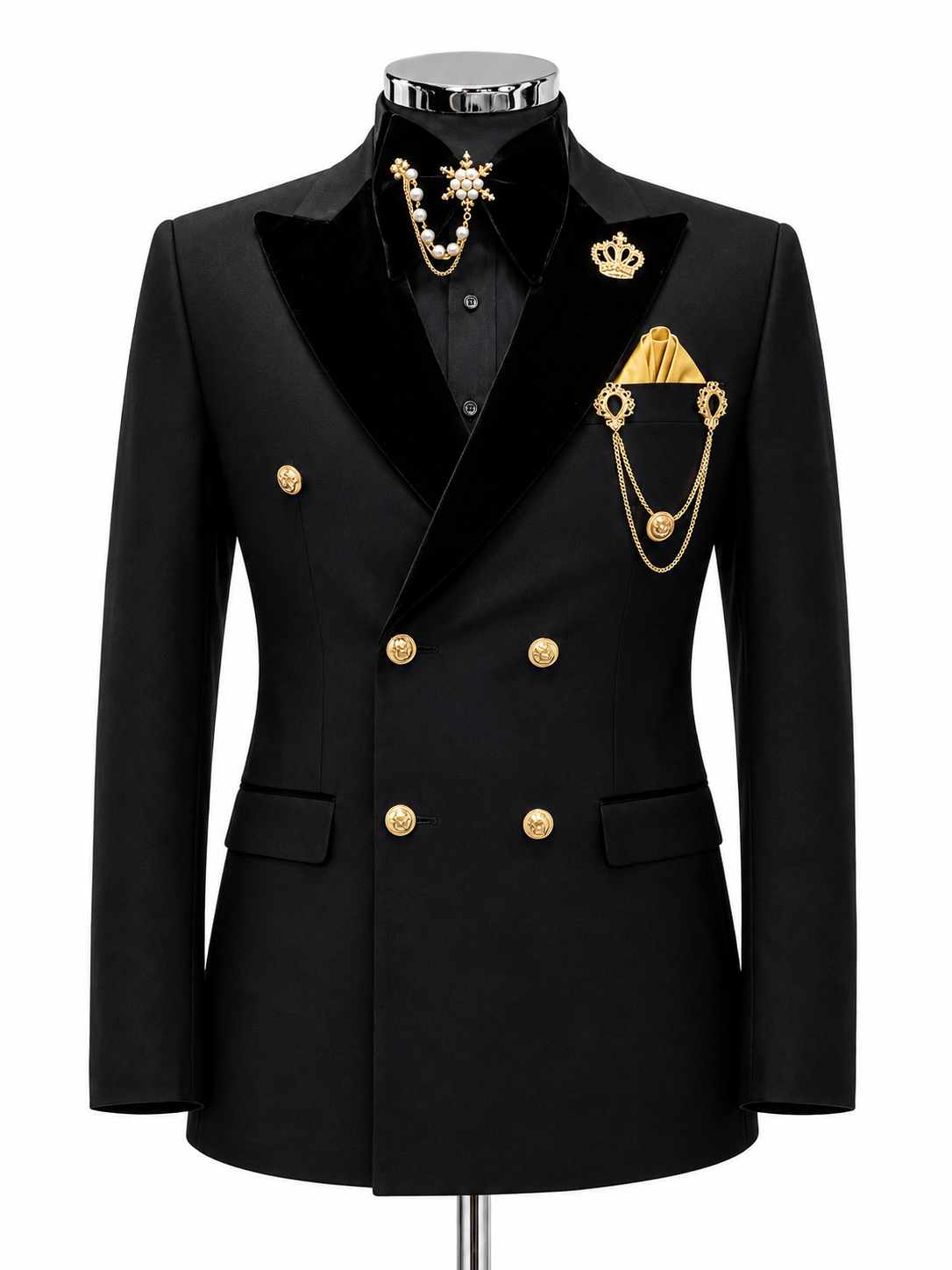 Black Double-Breasted Velvet Shawl Lapel Tuxedo