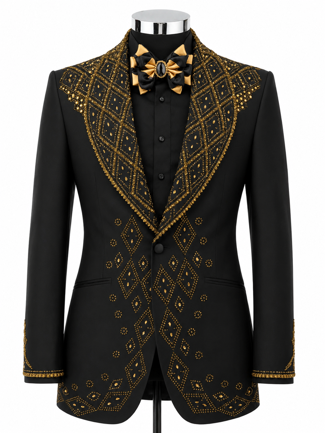 Black Gold Embroidered Shawl Lapel Tuxedo