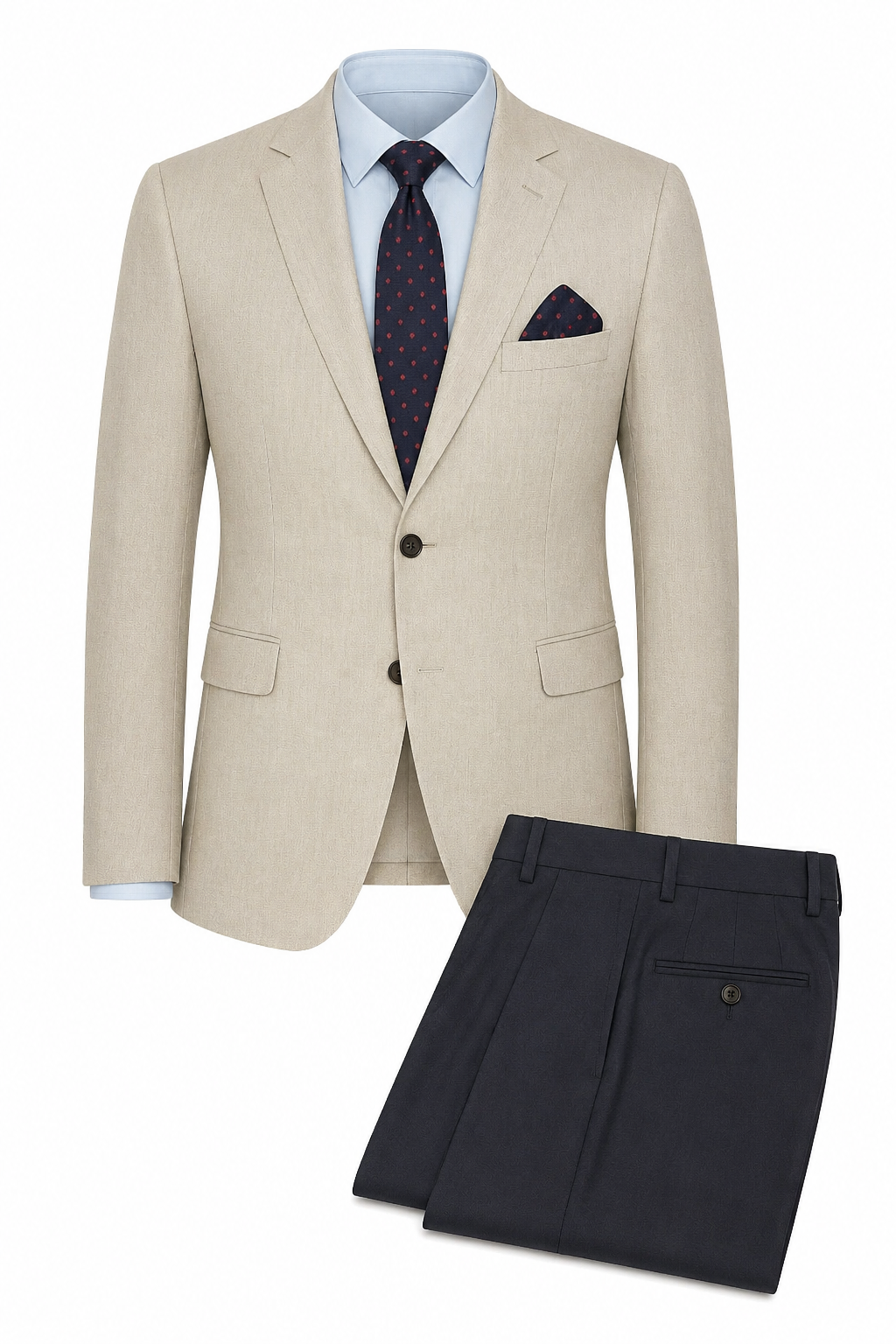 Premium Beige Blazer with Navy Trousers – Men’s Formal Suit
