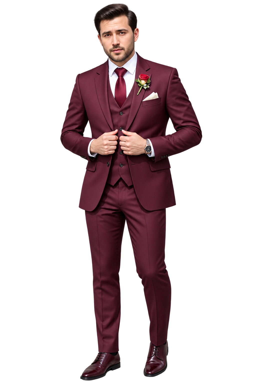 Premium Burgundy 3-Piece Suit for Men