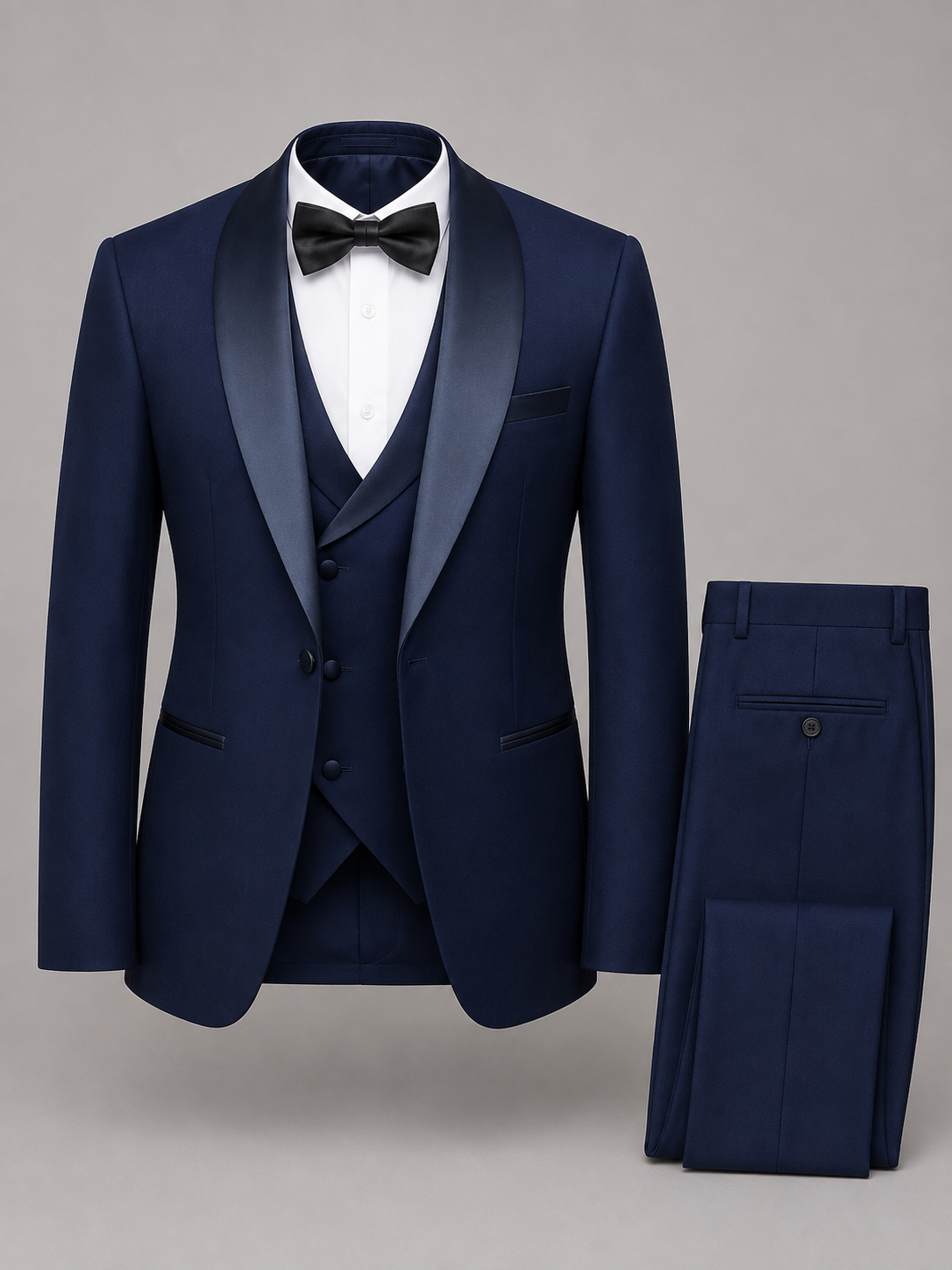 Navy Blue Tuxedo Suit with Satin Lapels