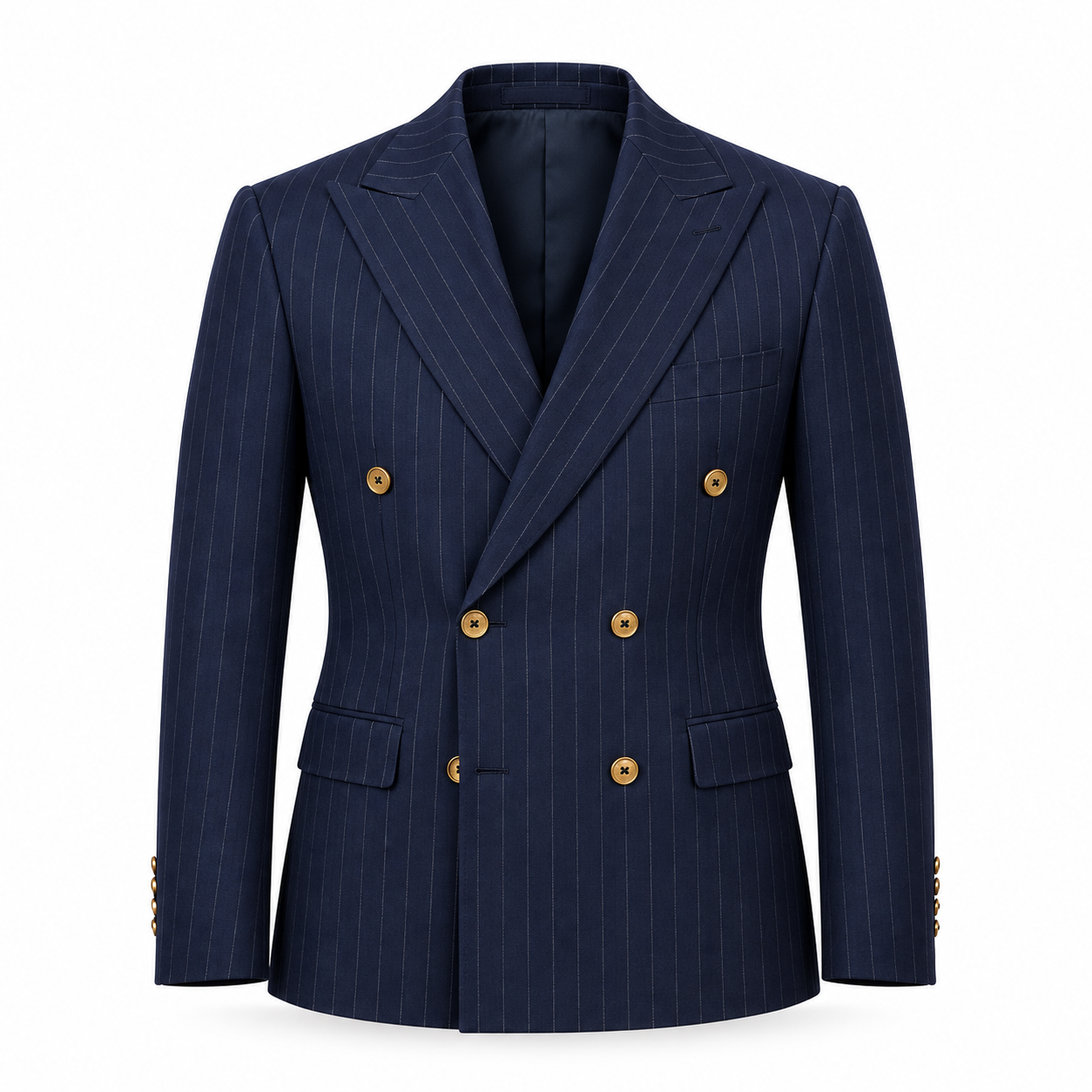 Men’s Navy Blue Pinstripe Double-Breasted Blazer
