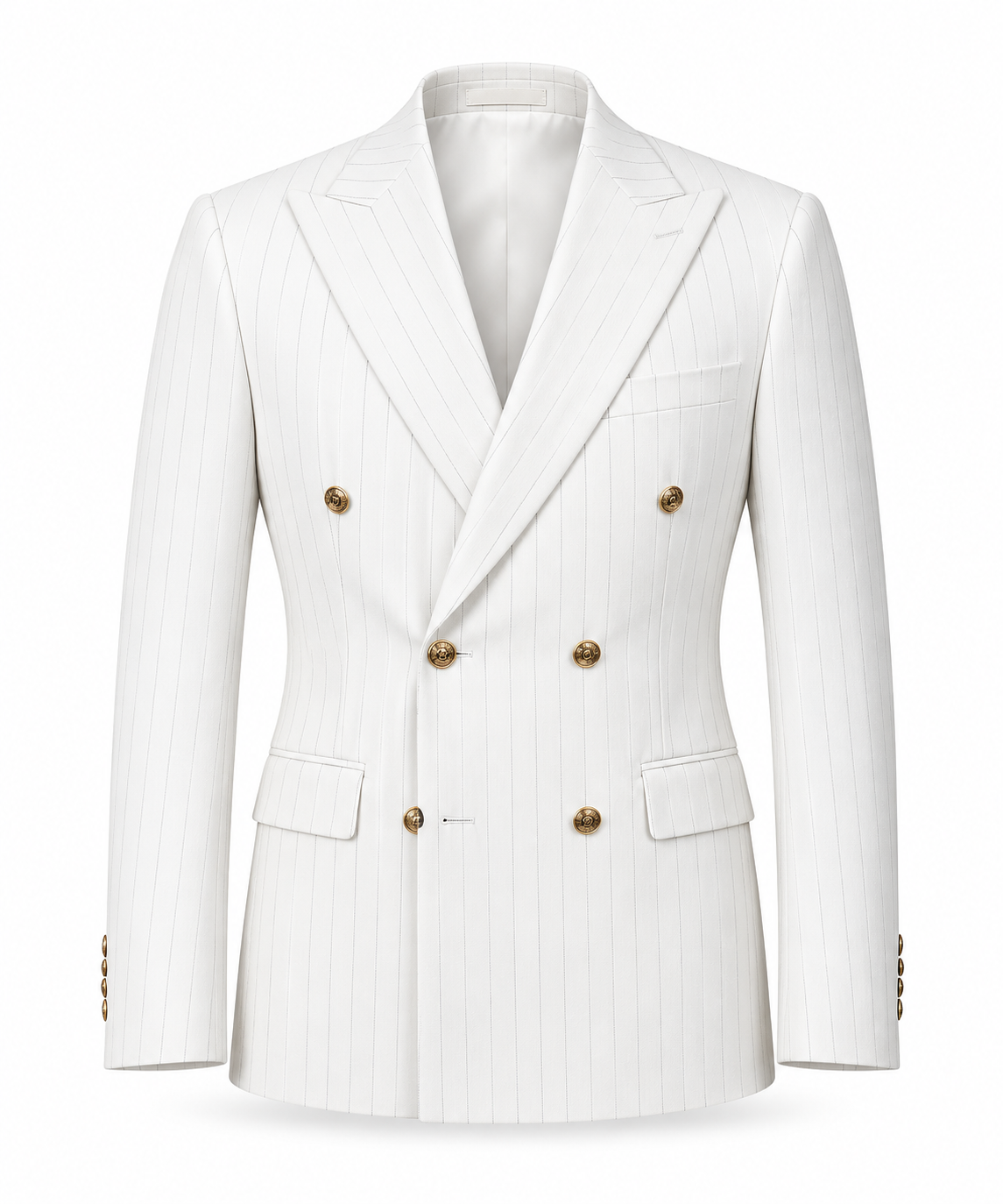 Men’s White Pinstripe Double-Breasted Blazer