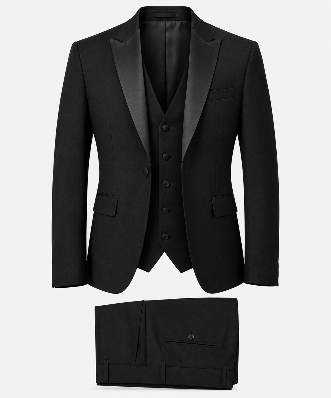 Men’s Black 3-Piece Tuxedo Suit with Satin Peak Lapels