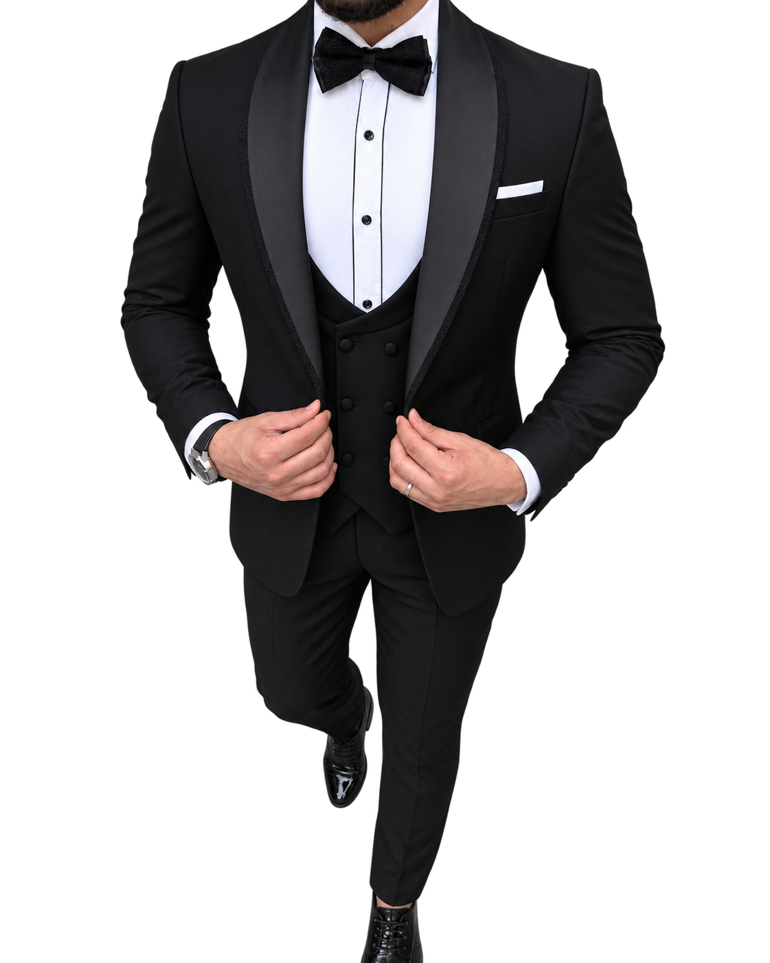 Men’s Black 3-Piece Tuxedo Suit with Satin Shawl Lapels