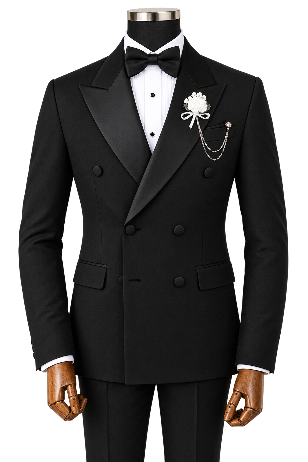 Black Double-Breasted Shawl Lapel Tuxedo Suit