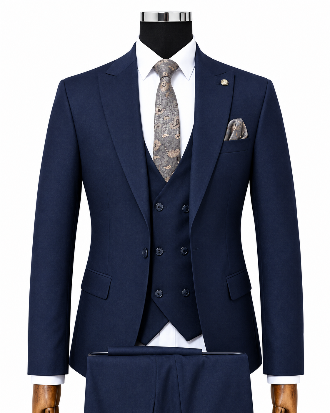 Navy Blue Double-Breasted 3-Piece Suit