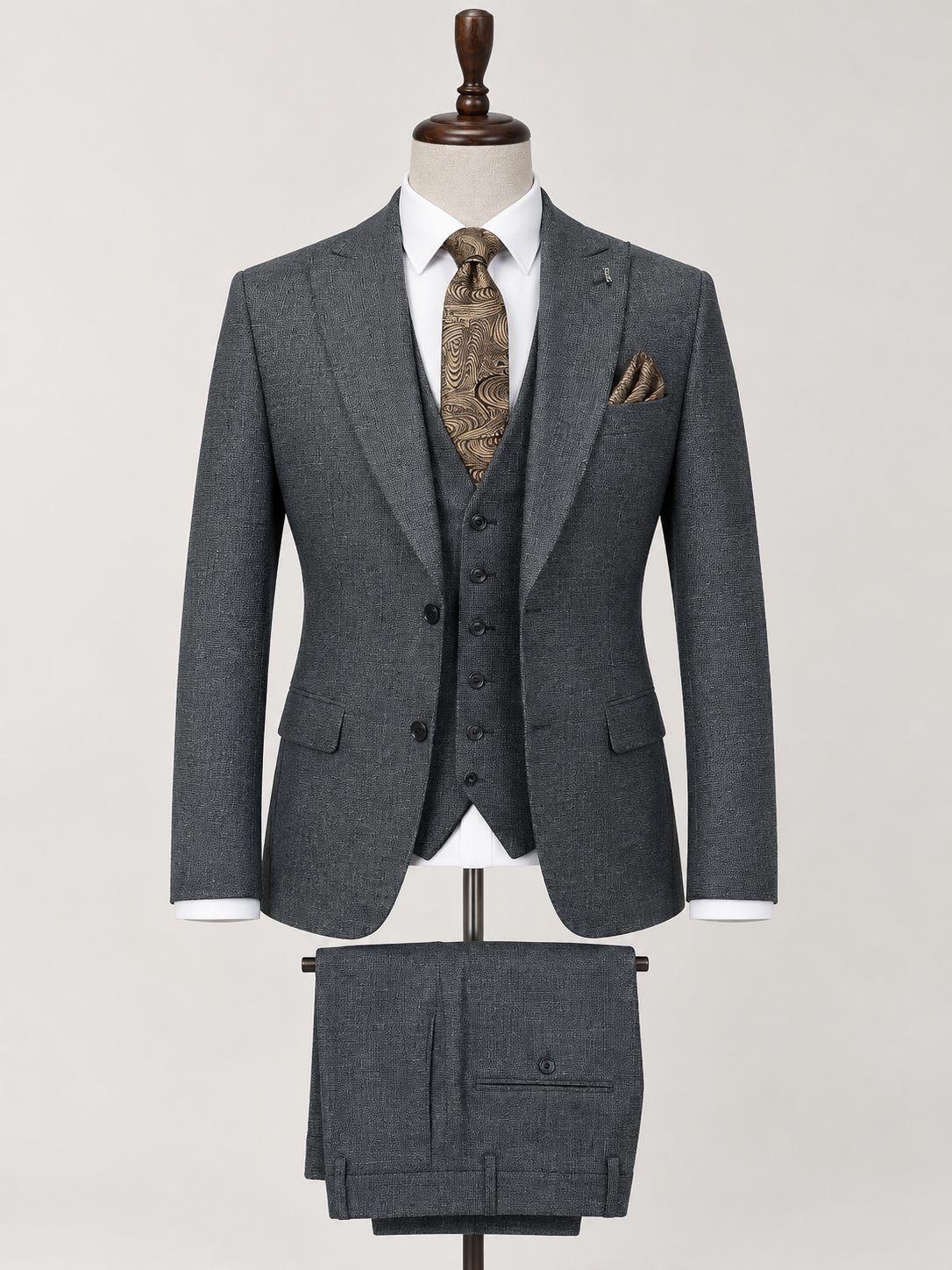 Charcoal Grey Textured 3-Piece Suit