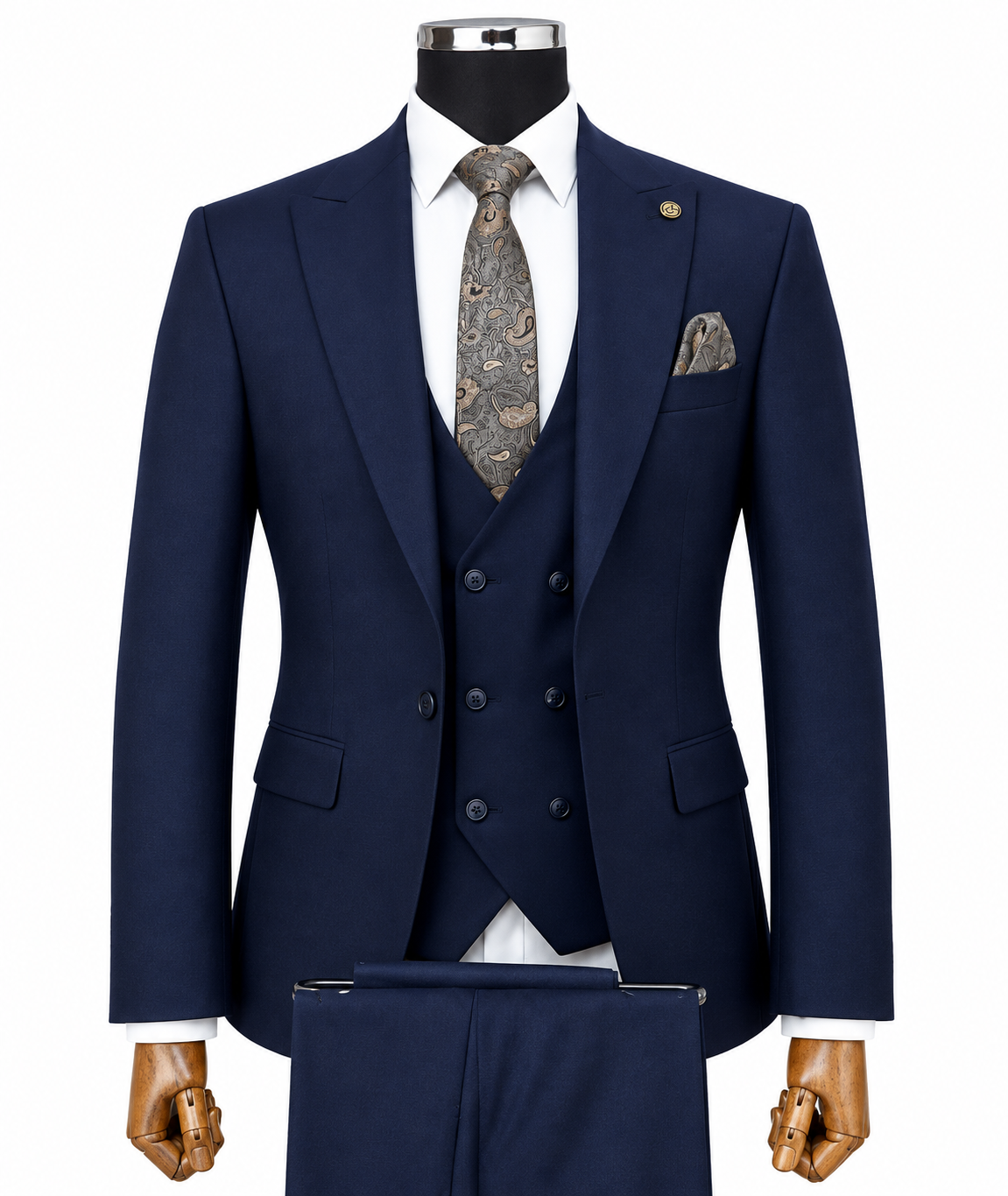 Navy Blue Double-Breasted 3-Piece Suit