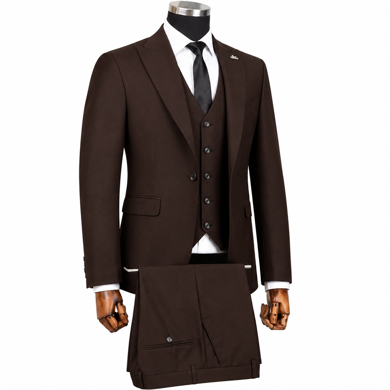 3-Piece Dark Brown Shawl Lapel Sui