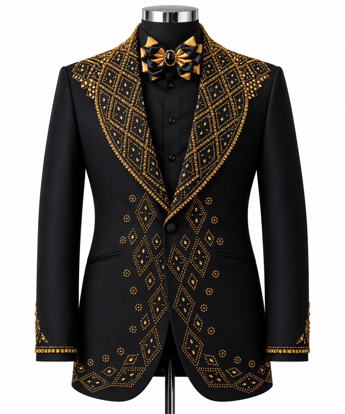 Black & Gold Embroidered Luxury Tuxedo Jacket
