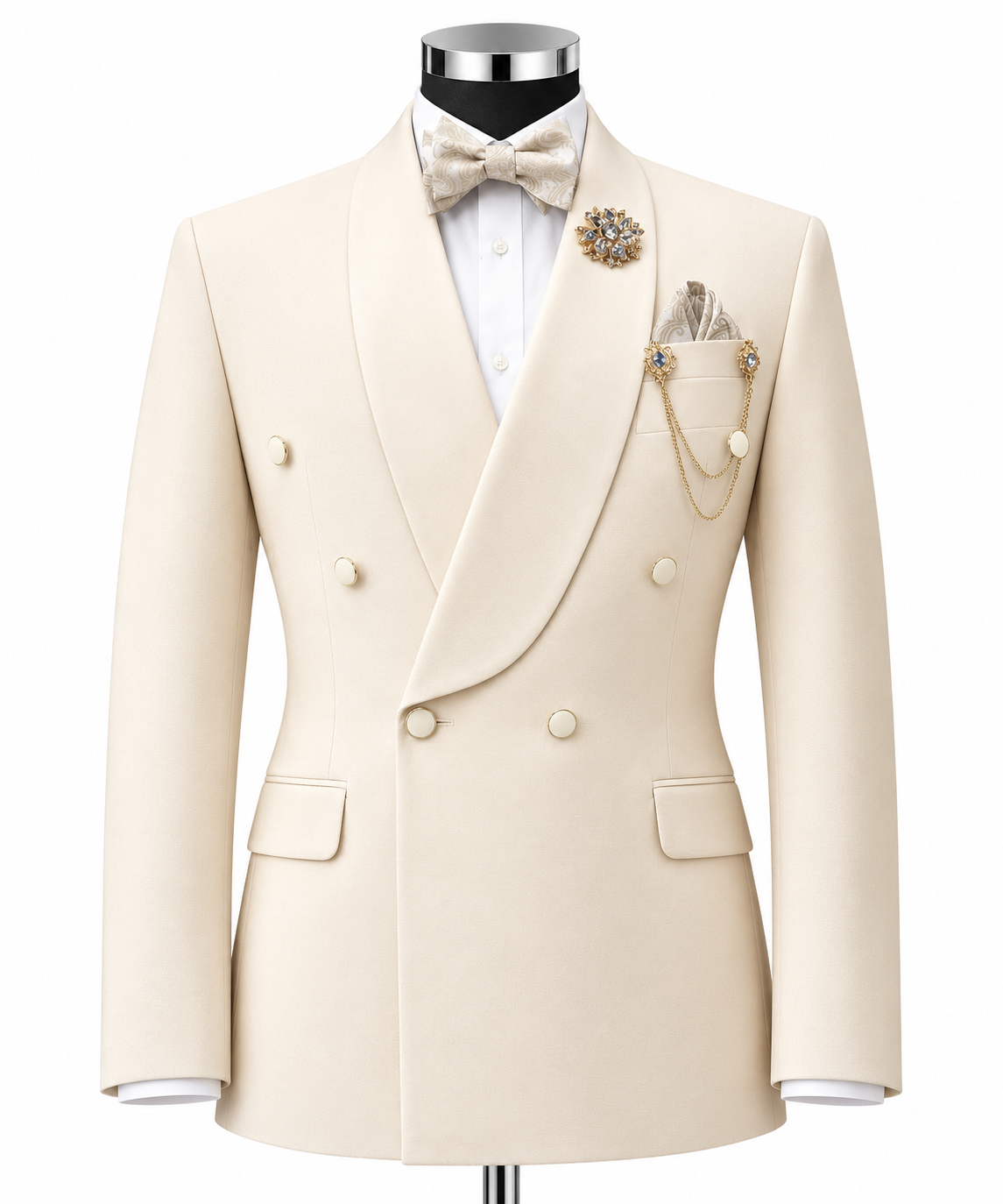 Ivory White Double-Breasted Tuxedo Suit