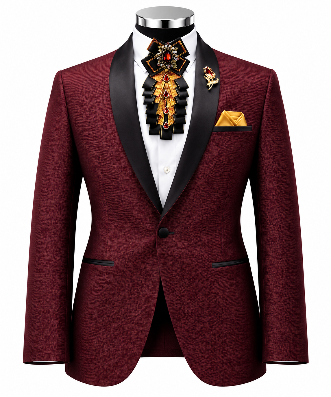 Burgundy Tuxedo Jacket with Black Shawl Lapel